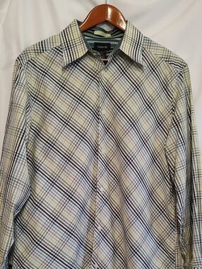 Claiborne Men's Plaid Button-Down Shirt - Light Green, Gray